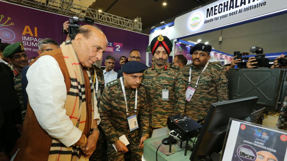 Rajnath Singh Visits Indian Army Pavilion Showcasing Key AI Applications That Predict Disasters, Diver Fatigue