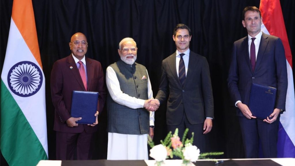 Narendra Modi Netherlands visit image, Modi ASML Tata Electronics partnership photo, India Netherlands semiconductor deal visuals, Narendra Modi semiconductor agreement image, Tata Electronics ASML signing ceremony photo, India semiconductor manufacturing partnership visuals, Modi Netherlands strategic partnership image, India Netherlands technology cooperation photo.