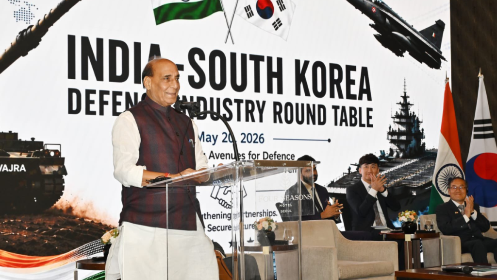 Rajnath Singh South Korea visit 2026, India South Korea defence cooperation, Rajnath Singh Seoul meeting, India RoK defence partnership, India Korea defence industry collaboration, Rajnath Singh Ahn Gyu-back talks, India South Korea military cooperation, India Korea defence MoUs, KIND-X defence innovation ecosystem, India RoK Indo-Pacific partnership, Rajnath Singh defence manufacturing, Aatmanirbhar Bharat defence sector, India South Korea aerospace cooperation, India Korea cyber defence agreement, Rajnath Singh Lee Yong-chul meeting, India defence exports 2026, India Korea joint defence production, L&T Hanwha defence agreement, Operation Sindoor Rajnath Singh remarks, India nuclear policy no first use, India South Korea strategic ties, defence technology cooperation India Korea, AI and autonomous defence systems India RoK, Korean defence companies in India, Rajnath Singh Indian diaspora Seoul