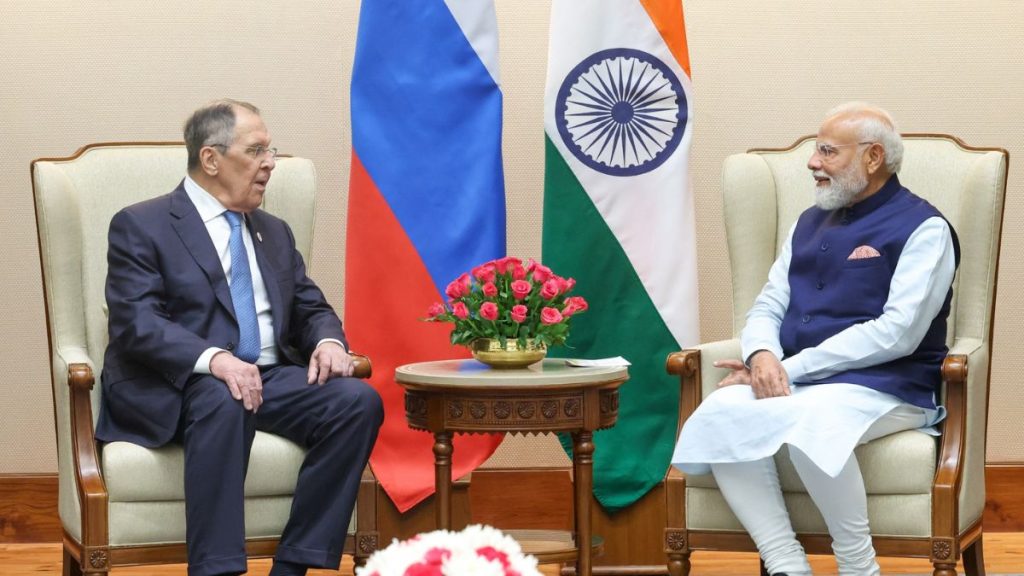 Narendra Modi Sergey Lavrov meeting image, Modi Lavrov bilateral talks photo, India Russia strategic partnership visuals, Sergey Lavrov India visit image, Narendra Modi Russia foreign minister meeting, India Russia diplomatic talks photo, Modi Lavrov New Delhi meeting visuals, India Russia defence cooperation image, India Russia energy cooperation meeting photo, Narendra Modi Sergey Lavrov official interaction, India Russia bilateral relations.