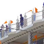 Nihang Sikhs on the terrace of the gurdwara at Uttarakhand’s Nagrasu.