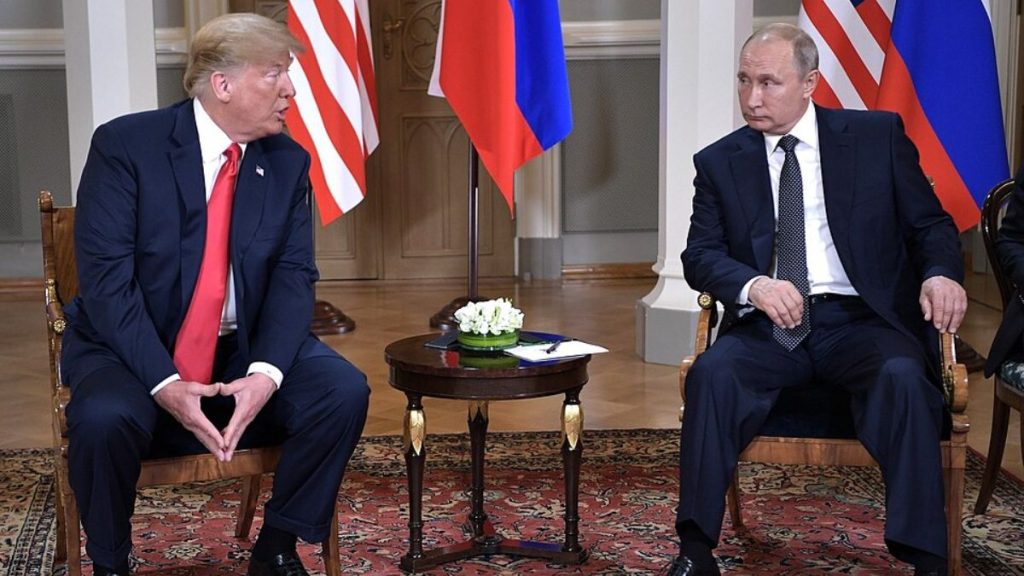 Donald Trump Vladimir Putin meeting, Trump Putin image, US Russia leaders meeting, Donald Trump and Vladimir Putin talks, Trump Putin bilateral meeting.