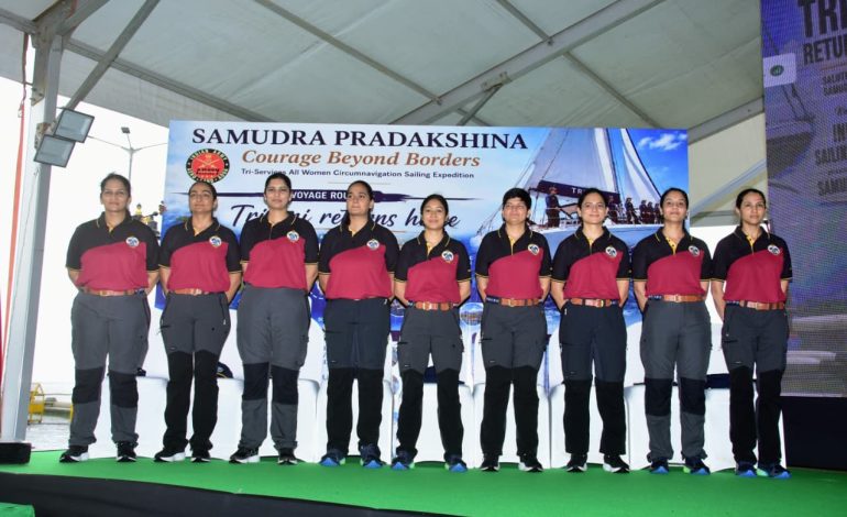 Rajnath Singh welcomes home crew of first triservice women’s circumnavigation
