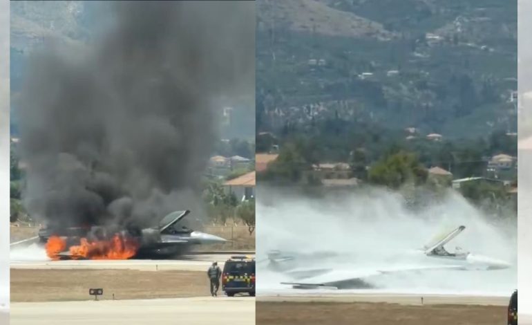 Greek air force F-16 catches fire after emergency landing at Zakynthos airport