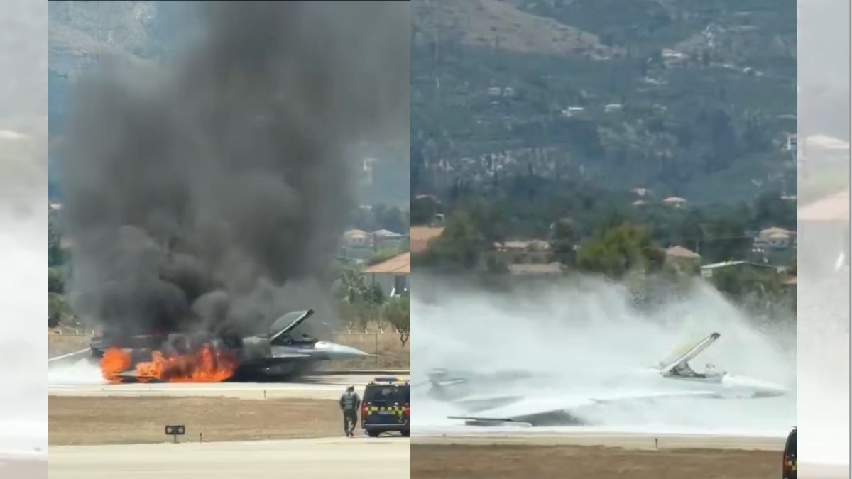 Greek air force F-16 catches fire after emergency landing at Zakynthos airport