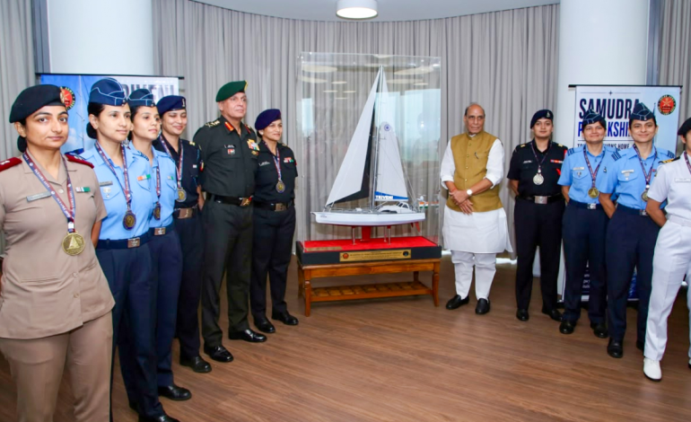 Rajnath Singh honours women officers after historic triservice global circumnavigation mission