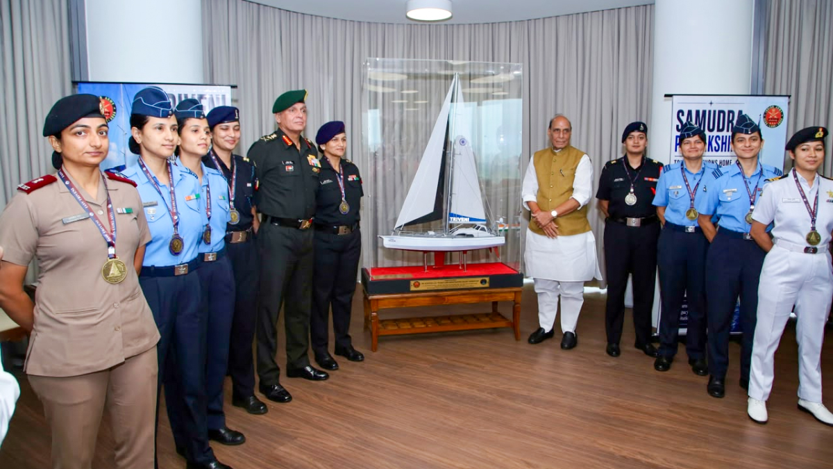 Rajnath Singh honours women officers after historic triservice global circumnavigation mission