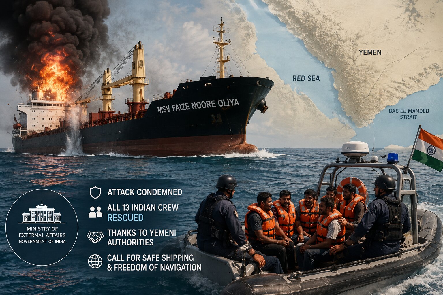India condemns attack on Indian-flagged vessel in Red Sea; all 13 crew members rescued