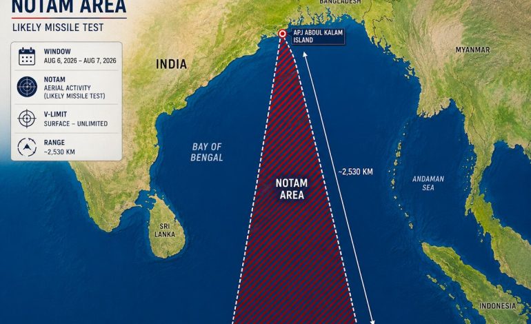 India issues fresh Notam for 2,530km off Odisha coast, likely for long-range missile test