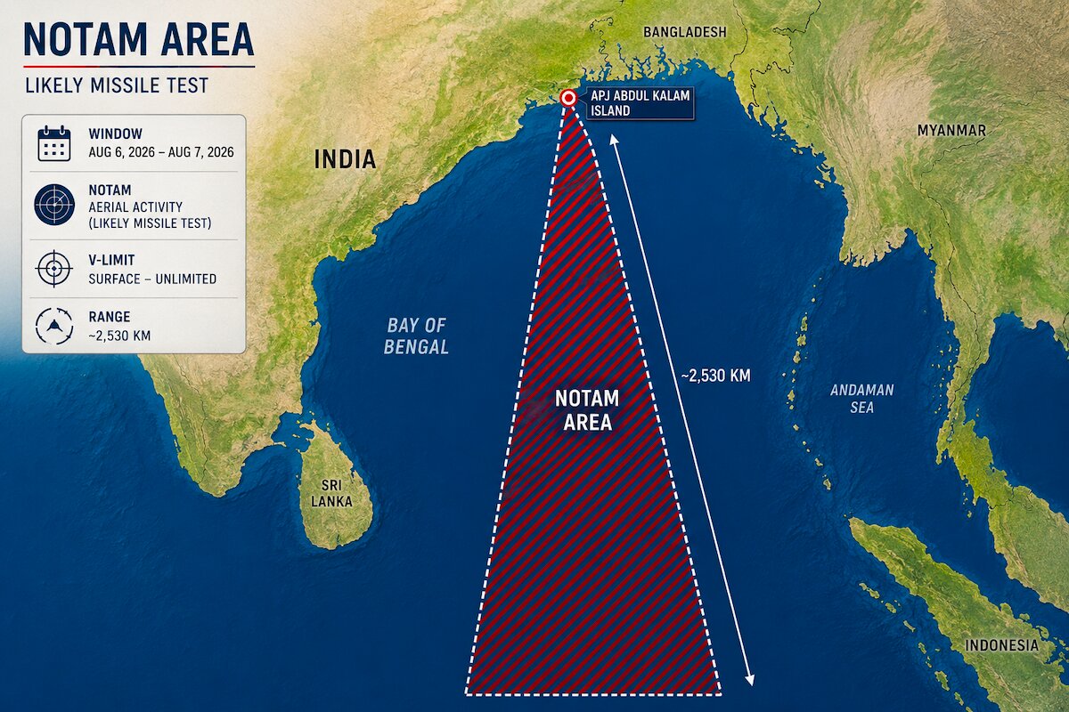 India issues fresh Notam for 2,530km off Odisha coast, likely for long-range missile test
