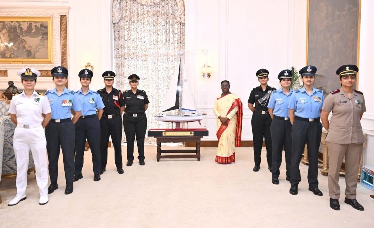 President Murmu felicitates all-women triservice crew after historic Samudra Pradakshina voyage