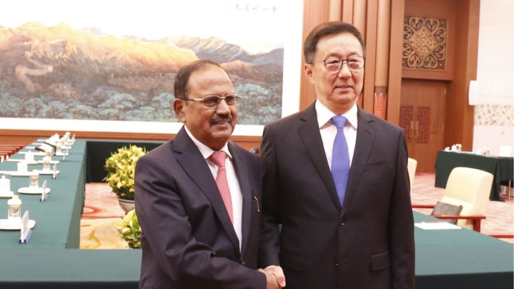 Ajit Doval Han Zheng image, Ajit Doval China visit photo, Ajit Doval Han Zheng meeting Beijing, India China border talks image, Ajit Doval Beijing talks visuals, India China LAC talks photo, Ajit Doval China vice president meeting,