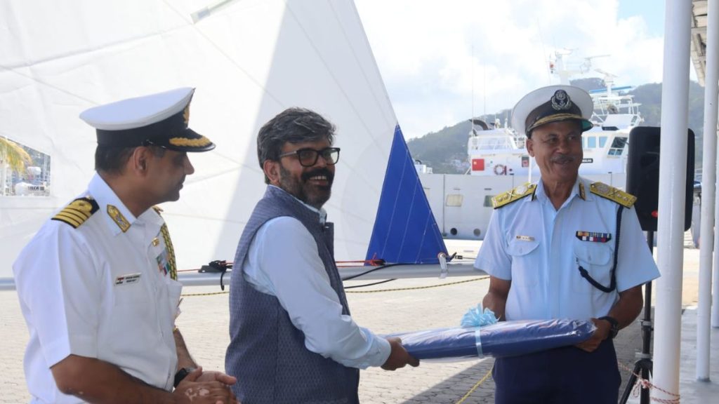 India Seychelles boat handover image, India Seychelles maritime cooperation, India Seychelles defence cooperation, Laser Radial boats Seychelles handover, Seychelles Defence Forces boat handover, India maritime assistance Seychelles image.