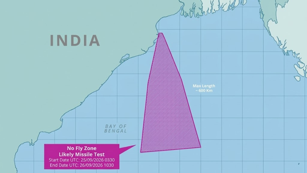 India issues notification for missile test in Bay of Bengal, range near 600km
