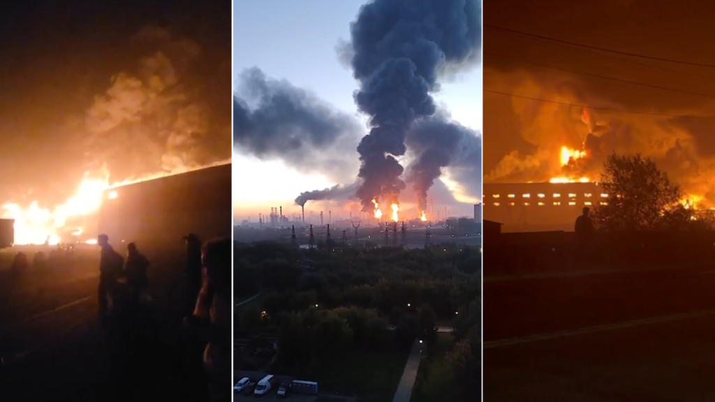 Screengrab from a video shared by Ukrainian President Volodymyr Zelenskyy showing the aftermath of the drone strikes in the Moscow region.