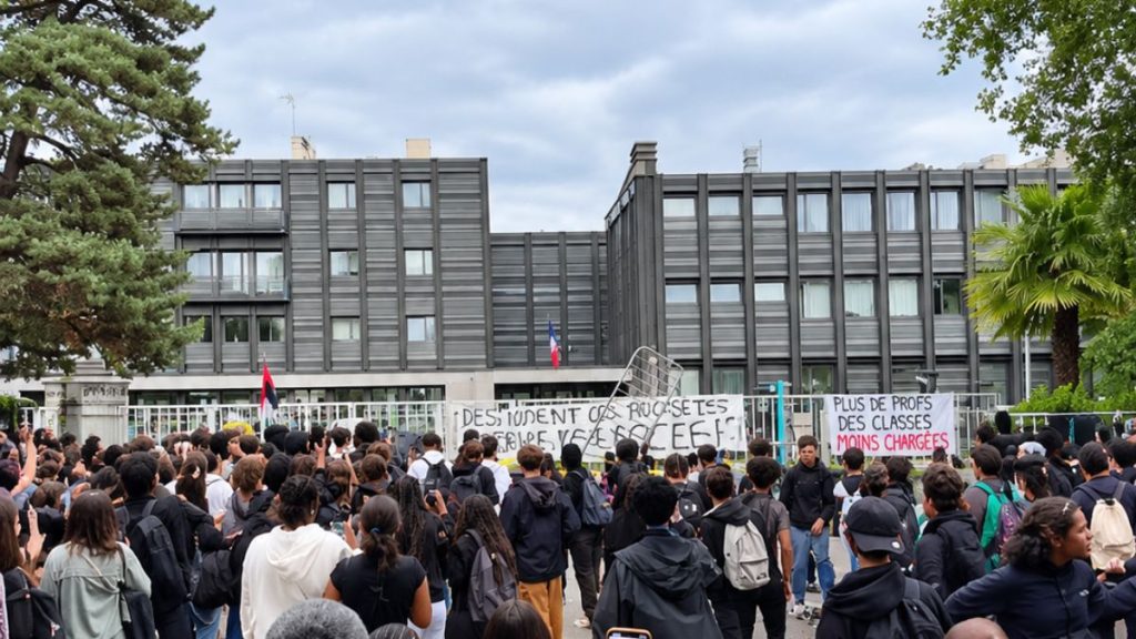 France school protests image, French student blockades, Lyon student protest, France education protests 2026, French high school demonstrations.