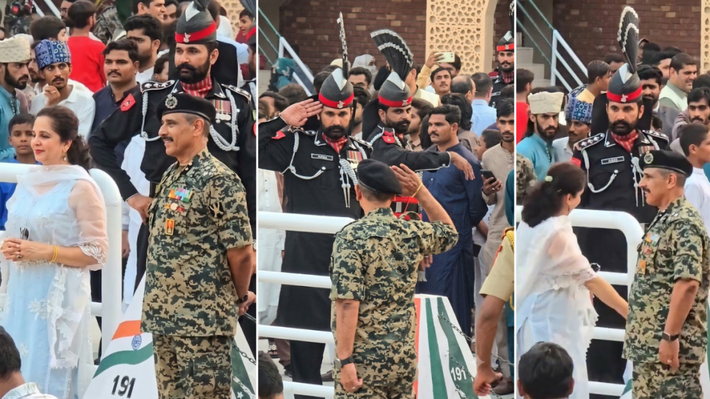 Video shows an Indian Army officer and Pakistani rangers personnel exchanging salutes.