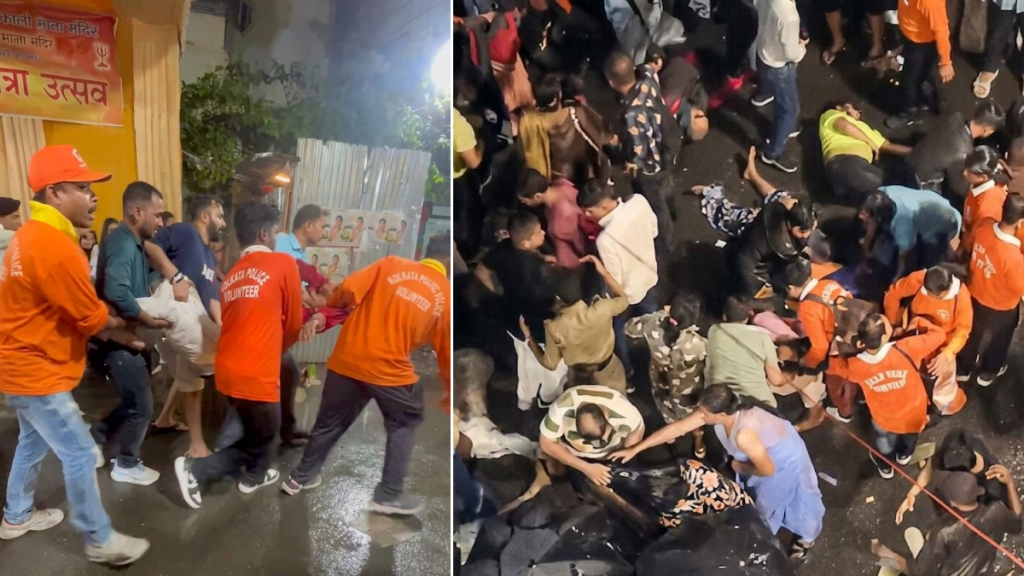 screengrab from a video of the Kolkata Durga Puja pandal stampede widely circulated on social media.