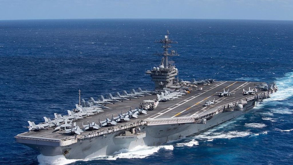 USS Theodore Roosevelt, US aircraft carrier Gulf, US naval deployment Iran, Theodore Roosevelt carrier strike group, US Iran tensions 2026, Gulf military buildup.