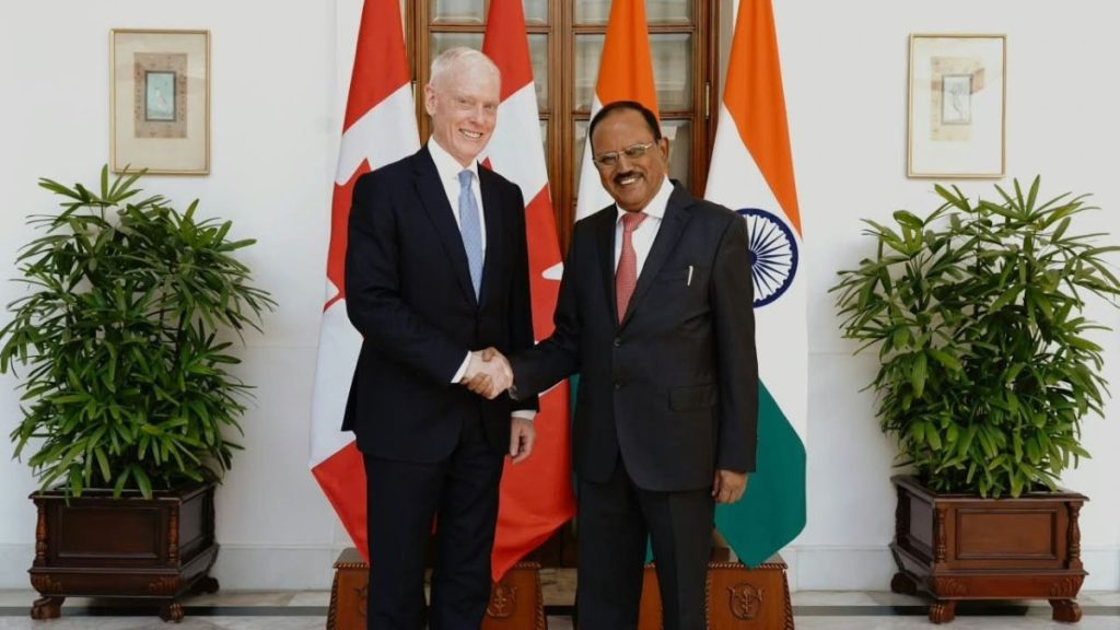 Ajit Doval David Morrison, India Canada security dialogue, India Canada relations, Ajit Doval Canada meeting, David Morrison India visit, India Canada law enforcement cooperation.